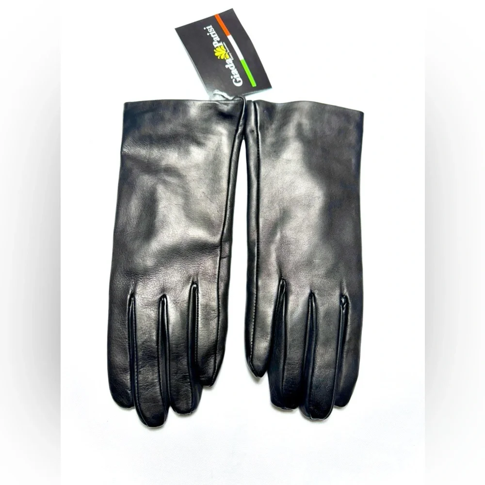 Gloves Giada Parisi  Black Genuine Leather Gloves with Wool Lining Size 7 Italy